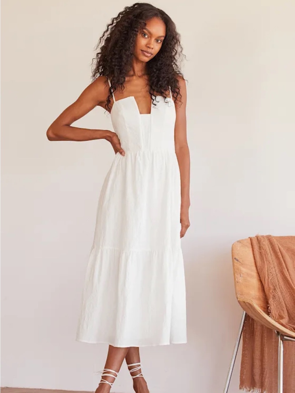 Lulus Simplicity & Sweetness White Tiered Midi
Dress Medium